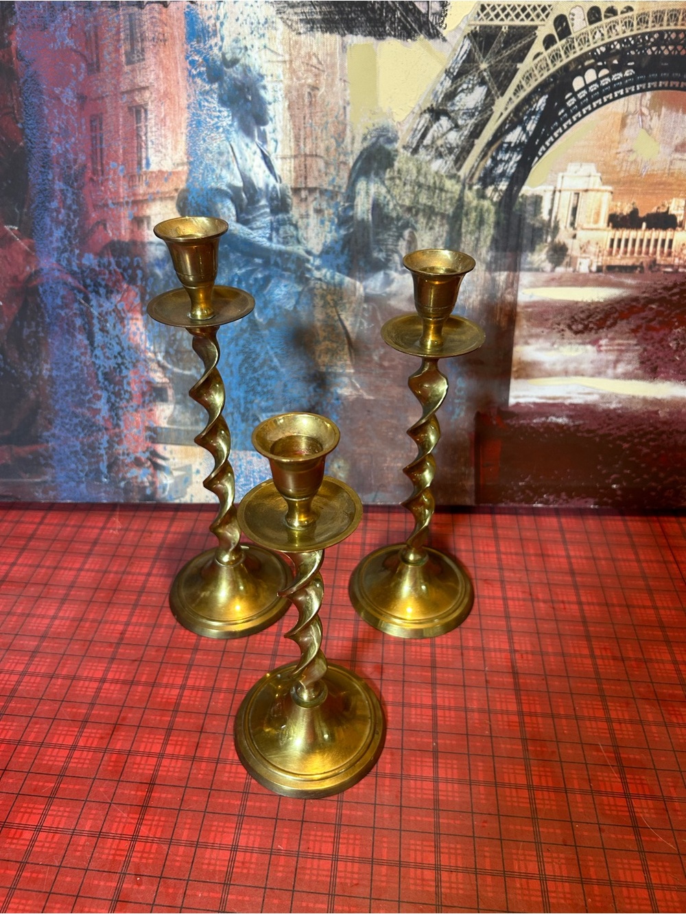 Vintage Brass Twist Candlestick Holders